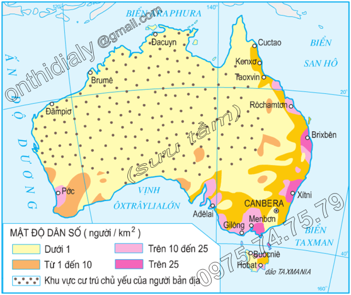 hinh 12.6. Phân bố dân cư ở Ô-xtrây-li-a, lop 11