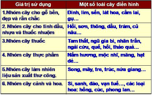 Bảng 38.1. Một số tài nguyên thực vật Việt Nam, trang 133, lớp 8