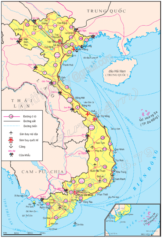 Hình 14.1. Lược đồ mạng lưới giao thông, lop 9