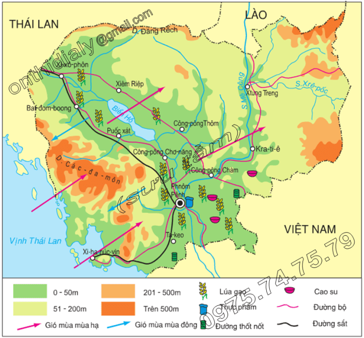 Hinh 18.1. Lược đồ tự nhiên, kinh tế Cam-pu-chia