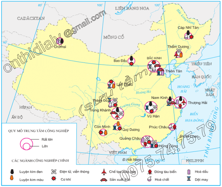 Hinh 10.8. Các trung tâm công nghiệp của Trung Quốc