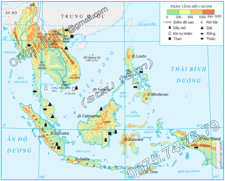 Hinh 11.1. Địa hình và khoáng sản Đông Nam Á