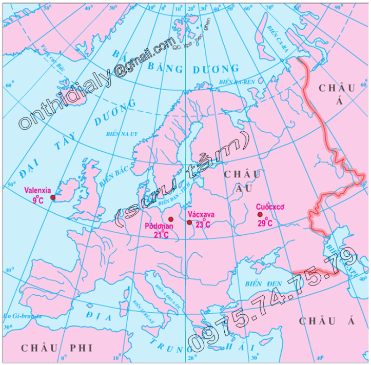 Hinh 11.3. Biên độ nhiệt độ năm thay đổi theo vị trí gần hay xa đại dương