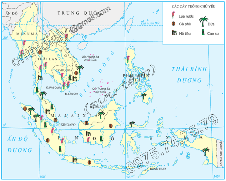Hinh 11.6. Phân bố một số cây trồng chủ yếu của Đông Nam Á