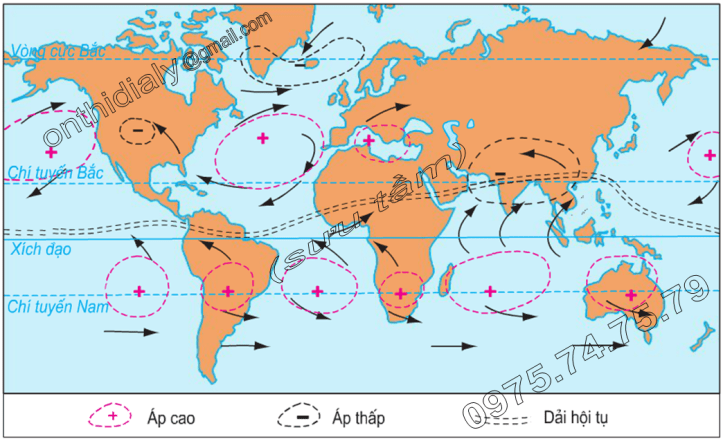 Hinh 12.2. Các khu áp cao, áp thấp trong tháng 7