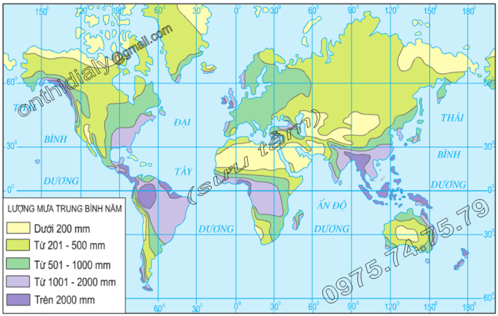 Hinh 13.2. Phân bố lượng mưa trên thế giới