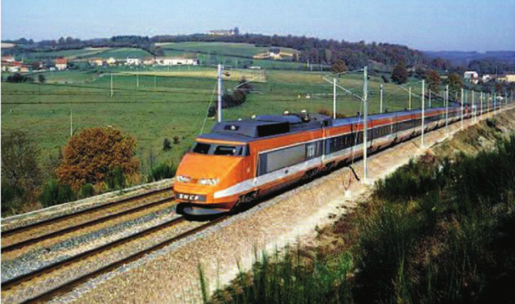 Hinh 37.1. Tàu cao tốc TGV của Pháp, có tốc độ chạy tàu tới 260 km.giờ