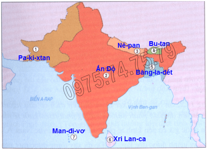 Hinh 11.5. Lược đồ các nước Nam Á