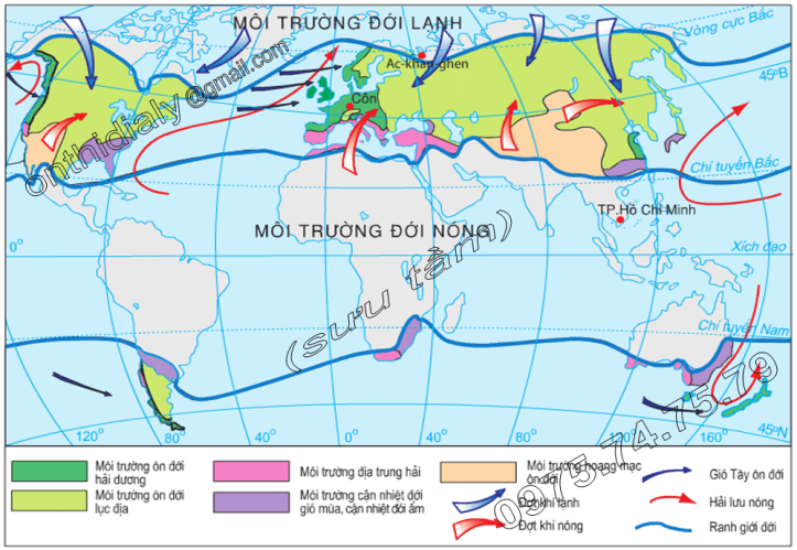 Hinh 13.1. Lược đồ những yếu tố gây biến động thời tiết ở đới ôn hòa