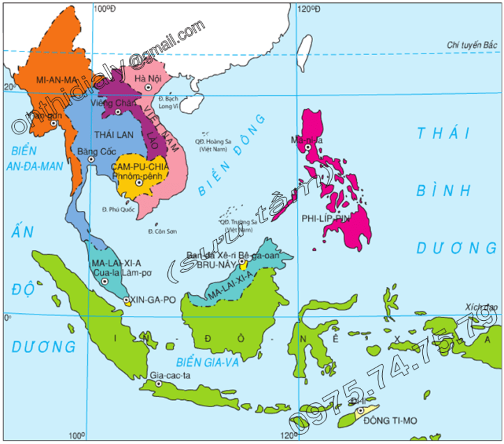 Hinh 15.1. Lược đồ các nước Đông Nam Á
