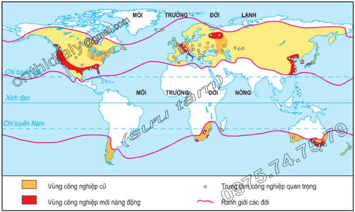 Hinh 15.3. Lược đồ phân bố công nghiệp ở đới ôn hòa