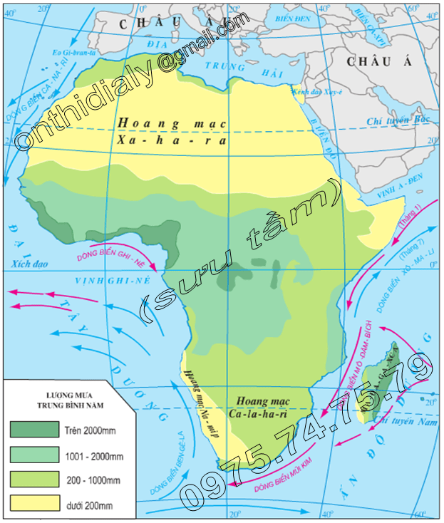 Hinh 27.1. Lược đồ phân bố lượng mưa châu Phi