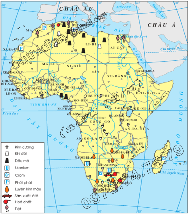 Hinh 30.2. Lược đồ công nghiệp châu Phi