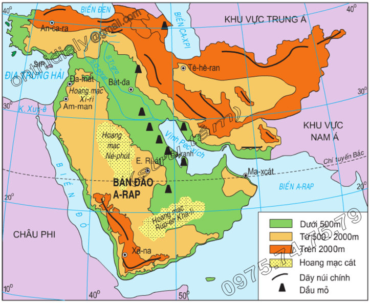 Hinh 9.1. Lược đồ tự nhiên Tây Nam Á