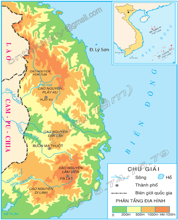 Hinh 1. Lược đồ các cao nguyên ở Tây Nguyên