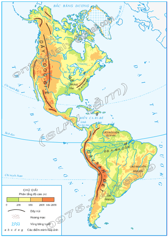 Hinh 1. Lược đồ tự nhiên châu Mĩ