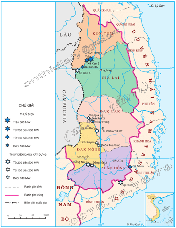 Hình 37.2. Các bậc thang thủy điện ở Tây Nguyên