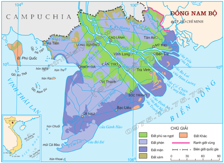 Hình 41.2. Các loại đất chính ở Đồng bằng sông Cửu Long