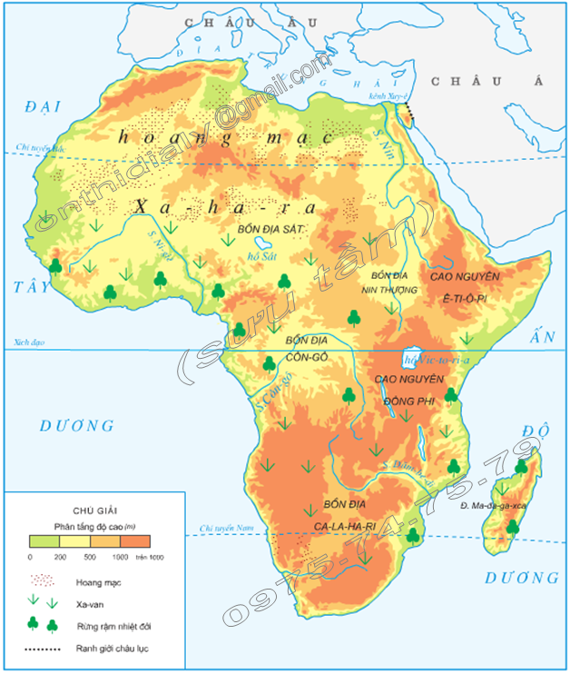 Hinh 1. Lược đồ tự nhiên châu Phi