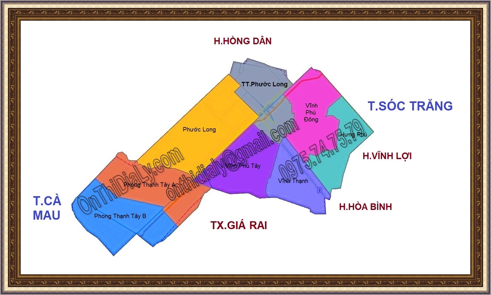 Bản đồ huyện Phước Long, tỉnh Bạc Liêu